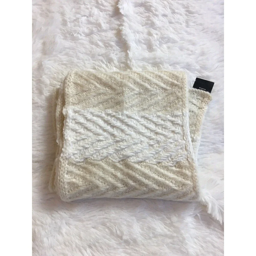 Inc Scarf Striped Arrow-Stitch Muffler White Ivory One Size Neck Warm